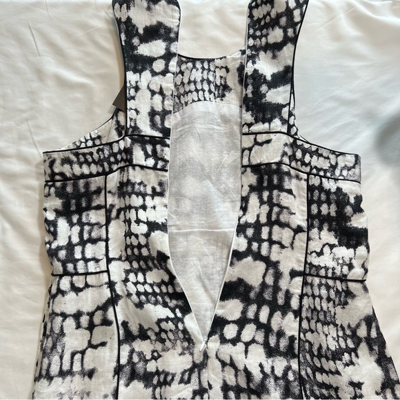 NEW NWT Cynthia Rowley Snakeskin Black/White Sleeveless 100% Linen Dress Size 14 - Picture 11 of 16
